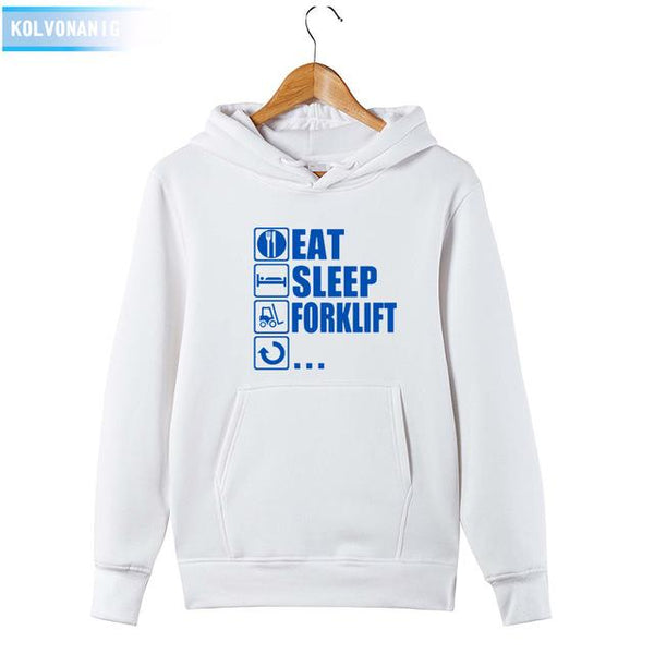 2018 Men's Autumn&Winter Hoodies Brand Dress Eat Sleep Forklift Truck Printed Sweatshirt Male&Women Patchwork Pullover Hoody