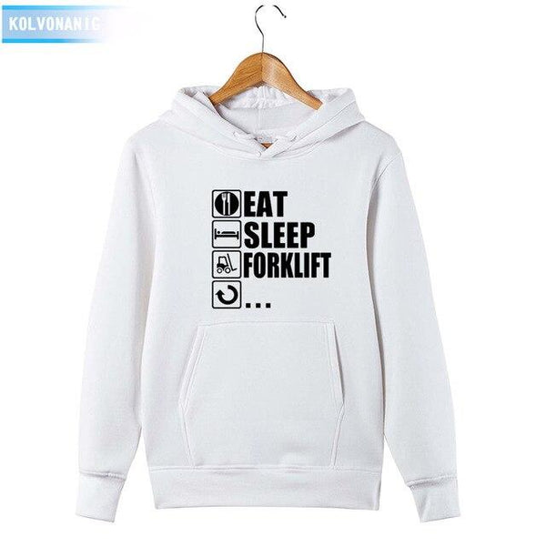 2018 Men's Autumn&Winter Hoodies Brand Dress Eat Sleep Forklift Truck Printed Sweatshirt Male&Women Patchwork Pullover Hoody