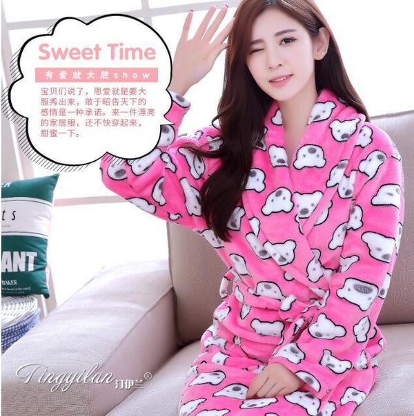 Girls Sleeping Gown Female Warm Thickened Flange Long Sleeves Bathrobe Men's Coral Velvet Pajamas Home Dress Marriage Robe D2120