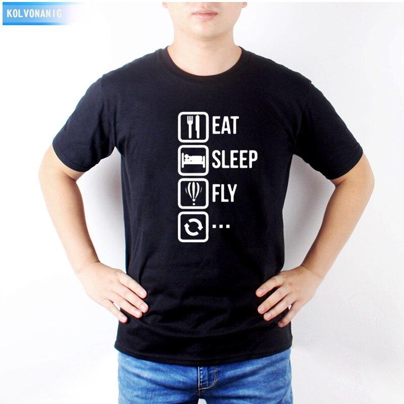 KOLVONANIG 2018 Dresses For Men O-Neck Short sleeve Cotton Men's T Shirt Eat Sleep Fly Hot Air Funny Printed T-Shirt Plus Size