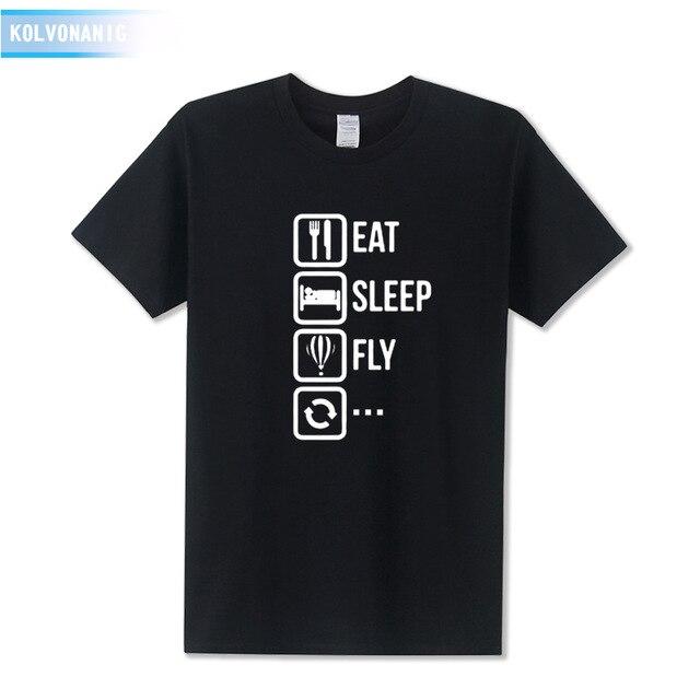 KOLVONANIG 2018 Dresses For Men O-Neck Short sleeve Cotton Men's T Shirt Eat Sleep Fly Hot Air Funny Printed T-Shirt Plus Size