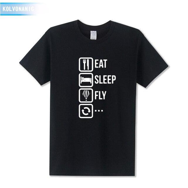 KOLVONANIG 2018 Dresses For Men O-Neck Short sleeve Cotton Men's T Shirt Eat Sleep Fly Hot Air Funny Printed T-Shirt Plus Size