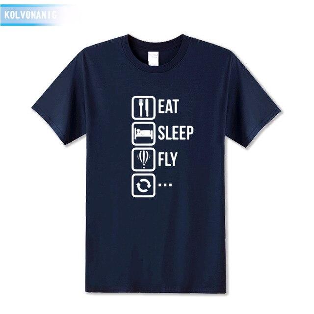 KOLVONANIG 2018 Dresses For Men O-Neck Short sleeve Cotton Men's T Shirt Eat Sleep Fly Hot Air Funny Printed T-Shirt Plus Size