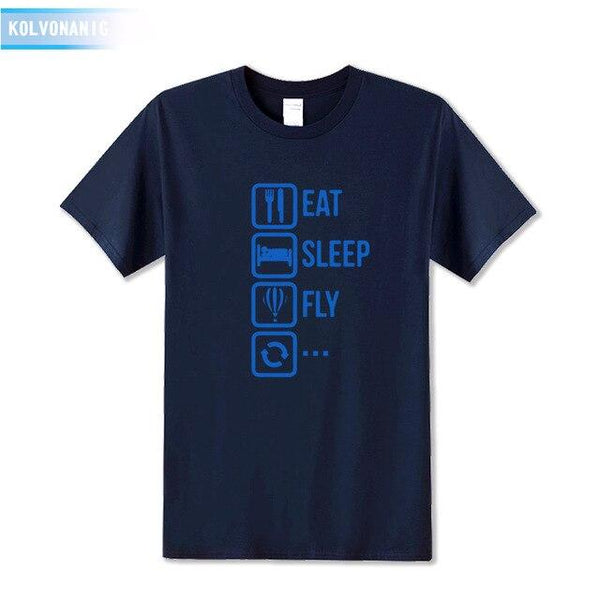 KOLVONANIG 2018 Dresses For Men O-Neck Short sleeve Cotton Men's T Shirt Eat Sleep Fly Hot Air Funny Printed T-Shirt Plus Size