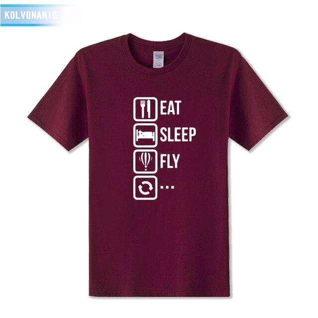 KOLVONANIG 2018 Dresses For Men O-Neck Short sleeve Cotton Men's T Shirt Eat Sleep Fly Hot Air Funny Printed T-Shirt Plus Size