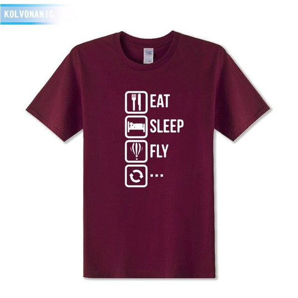 KOLVONANIG 2018 Dresses For Men O-Neck Short sleeve Cotton Men's T Shirt Eat Sleep Fly Hot Air Funny Printed T-Shirt Plus Size