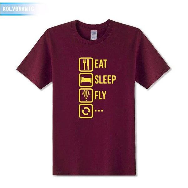 KOLVONANIG 2018 Dresses For Men O-Neck Short sleeve Cotton Men's T Shirt Eat Sleep Fly Hot Air Funny Printed T-Shirt Plus Size