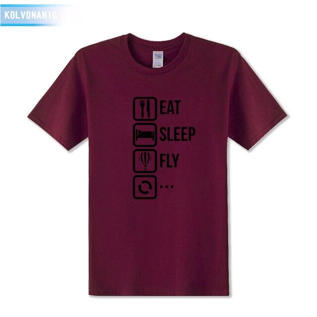 KOLVONANIG 2018 Dresses For Men O-Neck Short sleeve Cotton Men's T Shirt Eat Sleep Fly Hot Air Funny Printed T-Shirt Plus Size