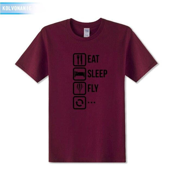KOLVONANIG 2018 Dresses For Men O-Neck Short sleeve Cotton Men's T Shirt Eat Sleep Fly Hot Air Funny Printed T-Shirt Plus Size