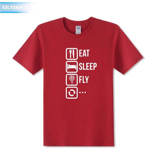 KOLVONANIG 2018 Dresses For Men O-Neck Short sleeve Cotton Men's T Shirt Eat Sleep Fly Hot Air Funny Printed T-Shirt Plus Size