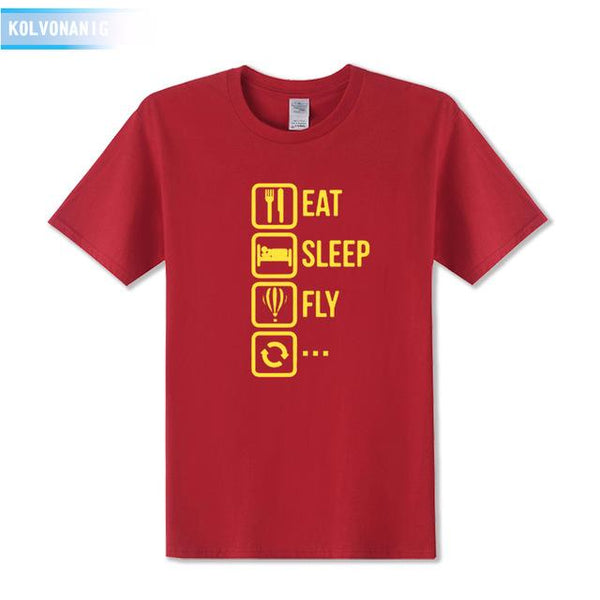 KOLVONANIG 2018 Dresses For Men O-Neck Short sleeve Cotton Men's T Shirt Eat Sleep Fly Hot Air Funny Printed T-Shirt Plus Size