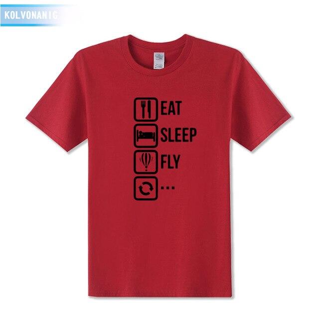 KOLVONANIG 2018 Dresses For Men O-Neck Short sleeve Cotton Men's T Shirt Eat Sleep Fly Hot Air Funny Printed T-Shirt Plus Size