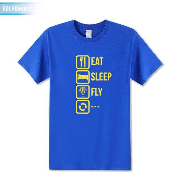 KOLVONANIG 2018 Dresses For Men O-Neck Short sleeve Cotton Men's T Shirt Eat Sleep Fly Hot Air Funny Printed T-Shirt Plus Size
