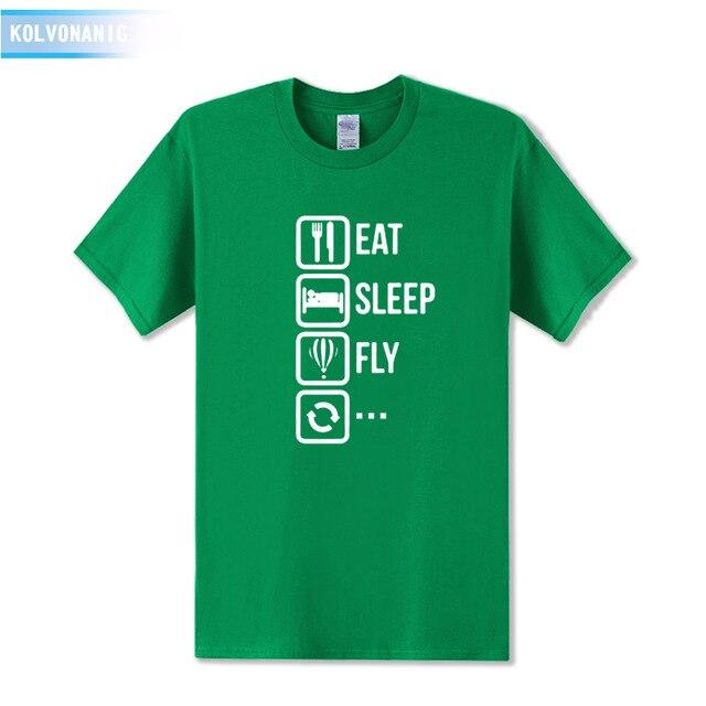 KOLVONANIG 2018 Dresses For Men O-Neck Short sleeve Cotton Men's T Shirt Eat Sleep Fly Hot Air Funny Printed T-Shirt Plus Size