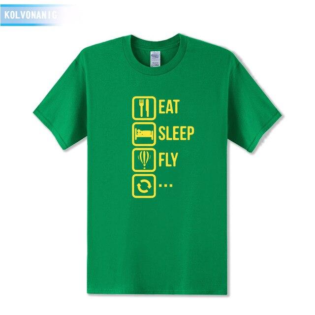 KOLVONANIG 2018 Dresses For Men O-Neck Short sleeve Cotton Men's T Shirt Eat Sleep Fly Hot Air Funny Printed T-Shirt Plus Size
