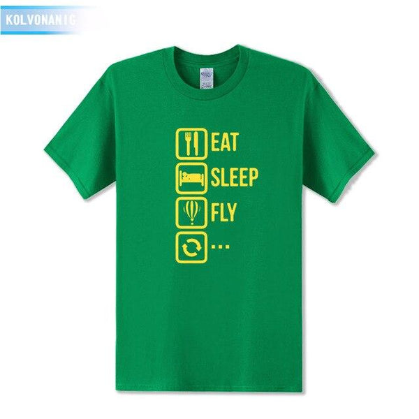 KOLVONANIG 2018 Dresses For Men O-Neck Short sleeve Cotton Men's T Shirt Eat Sleep Fly Hot Air Funny Printed T-Shirt Plus Size