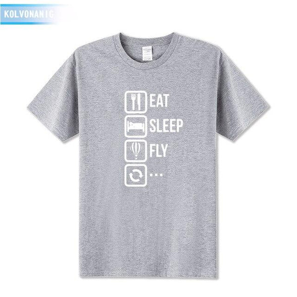 KOLVONANIG 2018 Dresses For Men O-Neck Short sleeve Cotton Men's T Shirt Eat Sleep Fly Hot Air Funny Printed T-Shirt Plus Size