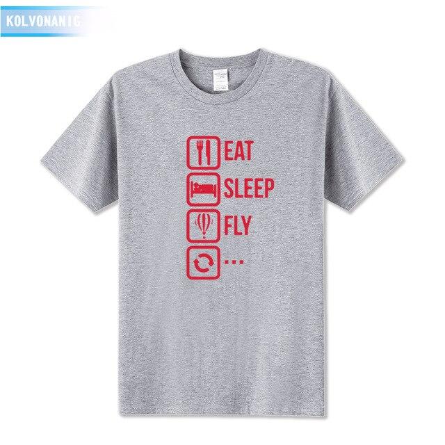 KOLVONANIG 2018 Dresses For Men O-Neck Short sleeve Cotton Men's T Shirt Eat Sleep Fly Hot Air Funny Printed T-Shirt Plus Size