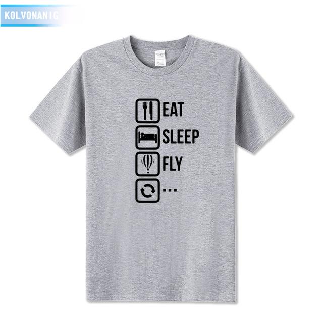 KOLVONANIG 2018 Dresses For Men O-Neck Short sleeve Cotton Men's T Shirt Eat Sleep Fly Hot Air Funny Printed T-Shirt Plus Size