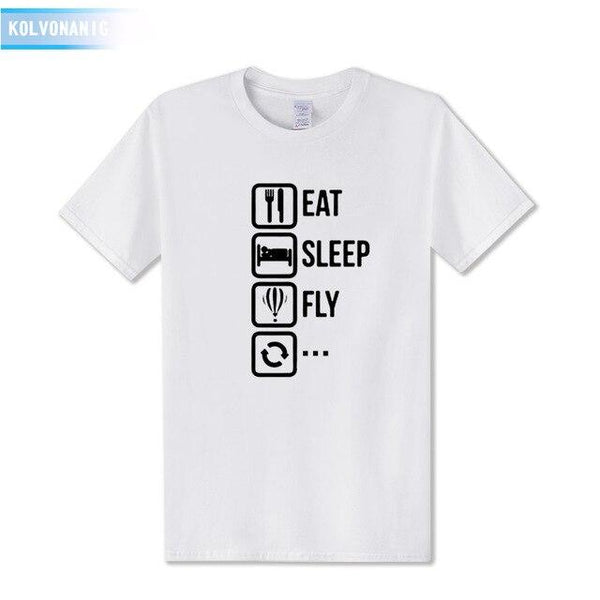 KOLVONANIG 2018 Dresses For Men O-Neck Short sleeve Cotton Men's T Shirt Eat Sleep Fly Hot Air Funny Printed T-Shirt Plus Size