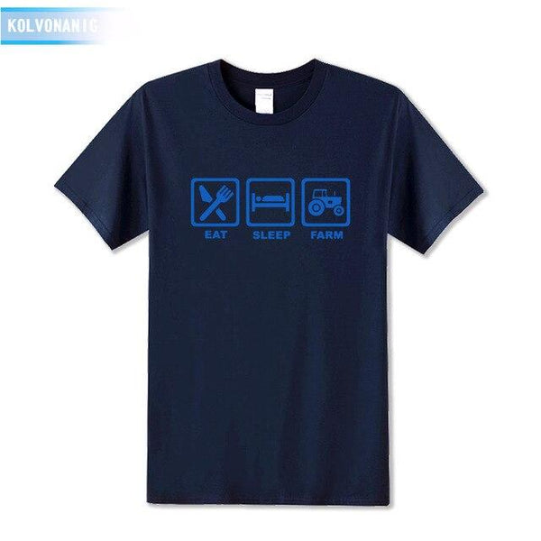 KOLVONANIG 2019 Summer Dress EAT SLEEP FARM Funny Printed T Shirt Men Farmer Farming Tractor Gift Men's T-Shirt Plus Size