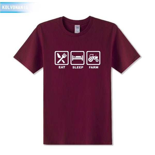 KOLVONANIG 2019 Summer Dress EAT SLEEP FARM Funny Printed T Shirt Men Farmer Farming Tractor Gift Men's T-Shirt Plus Size