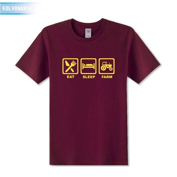 KOLVONANIG 2019 Summer Dress EAT SLEEP FARM Funny Printed T Shirt Men Farmer Farming Tractor Gift Men's T-Shirt Plus Size