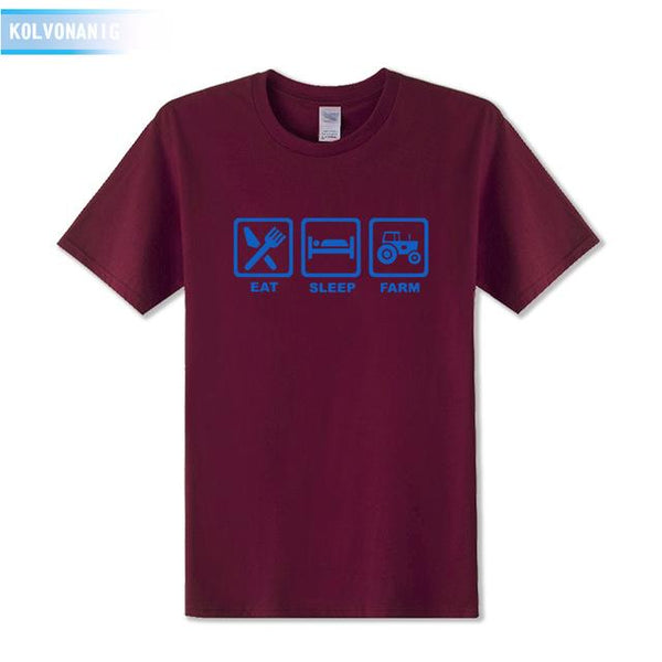 KOLVONANIG 2019 Summer Dress EAT SLEEP FARM Funny Printed T Shirt Men Farmer Farming Tractor Gift Men's T-Shirt Plus Size