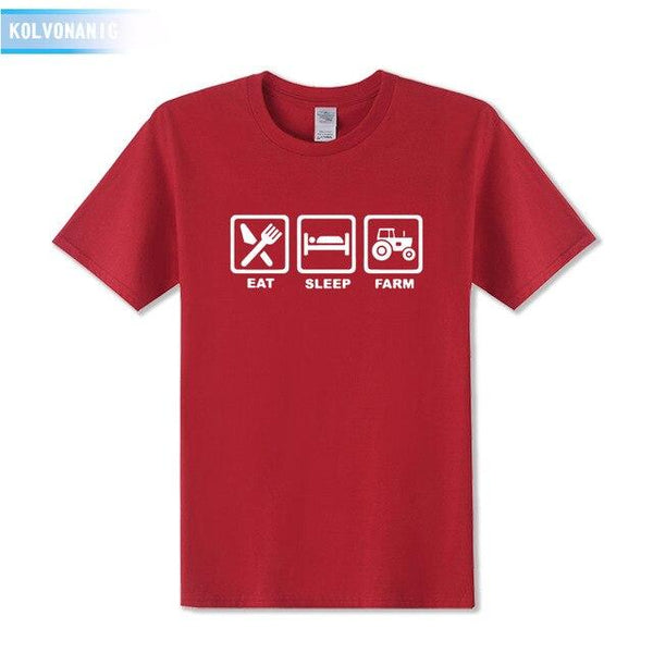 KOLVONANIG 2019 Summer Dress EAT SLEEP FARM Funny Printed T Shirt Men Farmer Farming Tractor Gift Men's T-Shirt Plus Size
