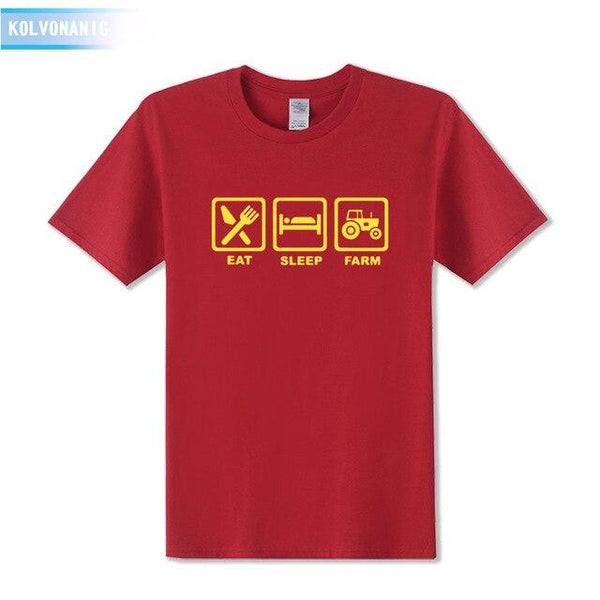 KOLVONANIG 2019 Summer Dress EAT SLEEP FARM Funny Printed T Shirt Men Farmer Farming Tractor Gift Men's T-Shirt Plus Size