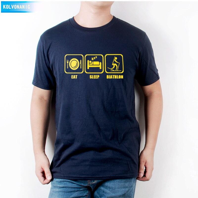 KOLVONANIG 2017 New Dresses For Men Funny Eat Sleep Biathlon Printed T Shirt Men's T-Shirt Short Sleeve Man Clothing Plus Size