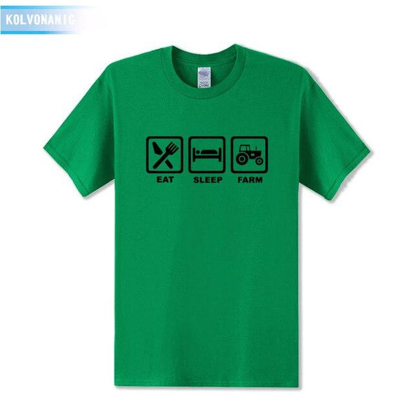 KOLVONANIG 2019 Summer Dress EAT SLEEP FARM Funny Printed T Shirt Men Farmer Farming Tractor Gift Men's T-Shirt Plus Size