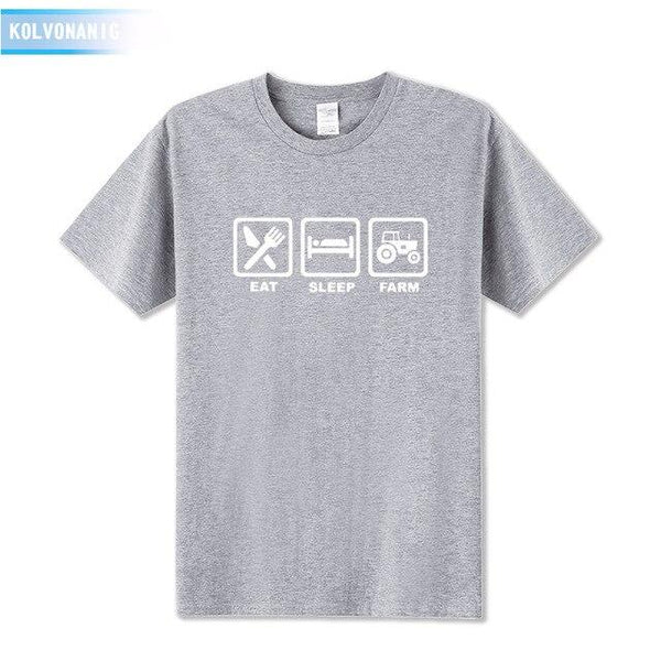 KOLVONANIG 2019 Summer Dress EAT SLEEP FARM Funny Printed T Shirt Men Farmer Farming Tractor Gift Men's T-Shirt Plus Size