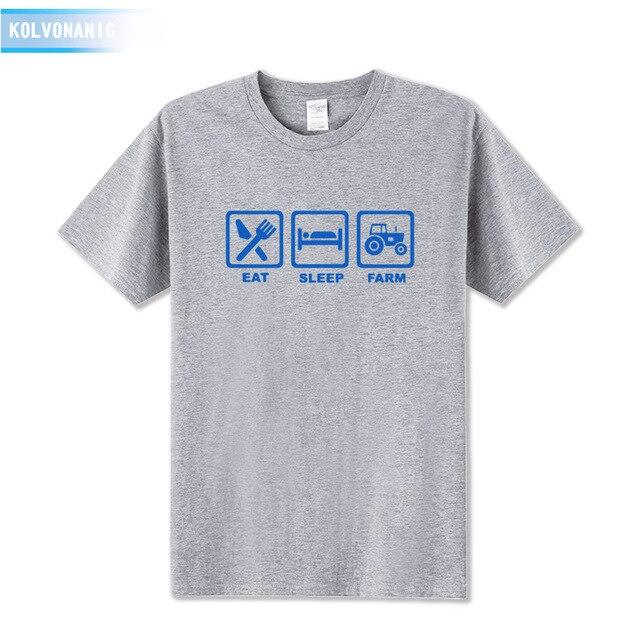 KOLVONANIG 2019 Summer Dress EAT SLEEP FARM Funny Printed T Shirt Men Farmer Farming Tractor Gift Men's T-Shirt Plus Size