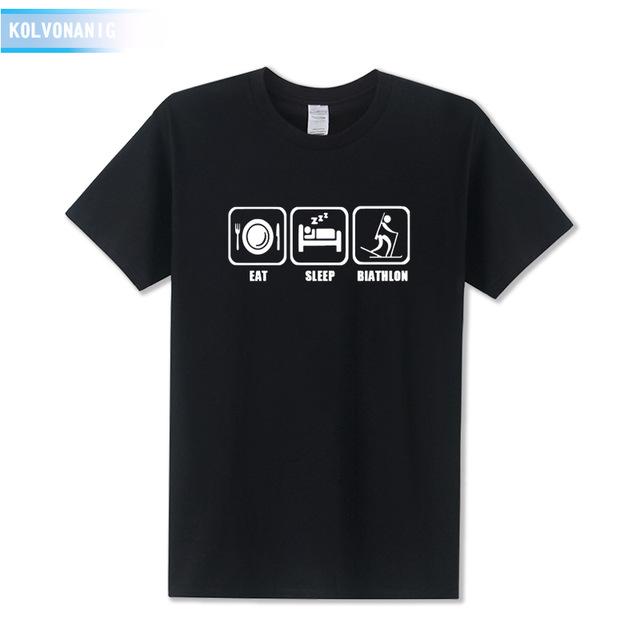 KOLVONANIG 2017 New Dresses For Men Funny Eat Sleep Biathlon Printed T Shirt Men's T-Shirt Short Sleeve Man Clothing Plus Size