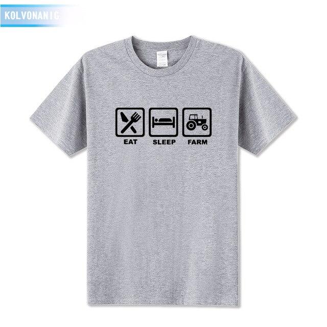 KOLVONANIG 2019 Summer Dress EAT SLEEP FARM Funny Printed T Shirt Men Farmer Farming Tractor Gift Men's T-Shirt Plus Size