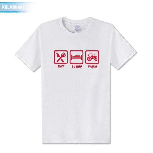 KOLVONANIG 2019 Summer Dress EAT SLEEP FARM Funny Printed T Shirt Men Farmer Farming Tractor Gift Men's T-Shirt Plus Size
