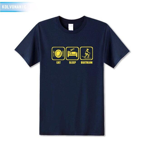 KOLVONANIG 2017 New Dresses For Men Funny Eat Sleep Biathlon Printed T Shirt Men's T-Shirt Short Sleeve Man Clothing Plus Size