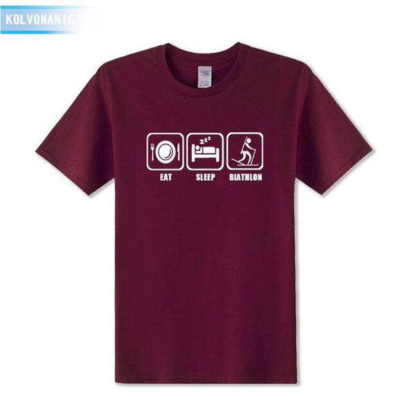 KOLVONANIG 2017 New Dresses For Men Funny Eat Sleep Biathlon Printed T Shirt Men's T-Shirt Short Sleeve Man Clothing Plus Size