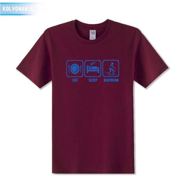 KOLVONANIG 2017 New Dresses For Men Funny Eat Sleep Biathlon Printed T Shirt Men's T-Shirt Short Sleeve Man Clothing Plus Size