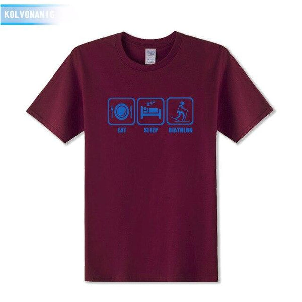 KOLVONANIG 2017 New Dresses For Men Funny Eat Sleep Biathlon Printed T Shirt Men's T-Shirt Short Sleeve Man Clothing Plus Size