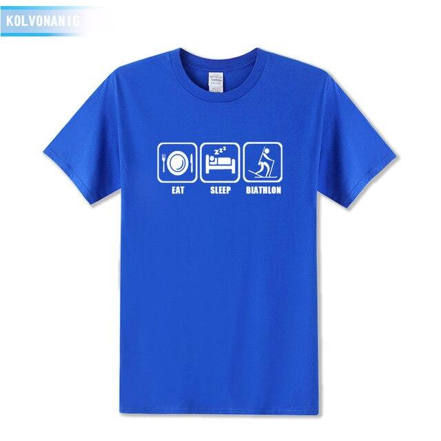 KOLVONANIG 2017 New Dresses For Men Funny Eat Sleep Biathlon Printed T Shirt Men's T-Shirt Short Sleeve Man Clothing Plus Size