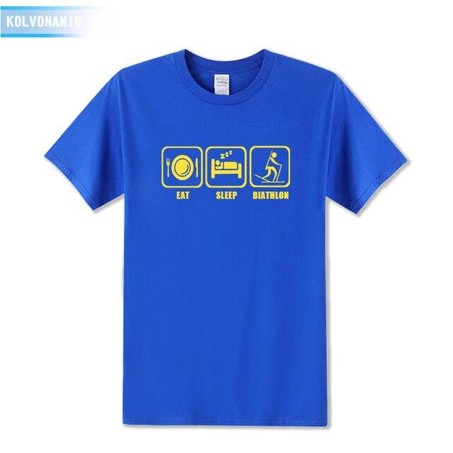KOLVONANIG 2017 New Dresses For Men Funny Eat Sleep Biathlon Printed T Shirt Men's T-Shirt Short Sleeve Man Clothing Plus Size