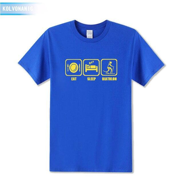 KOLVONANIG 2017 New Dresses For Men Funny Eat Sleep Biathlon Printed T Shirt Men's T-Shirt Short Sleeve Man Clothing Plus Size
