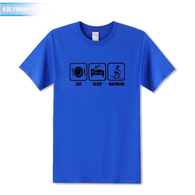 KOLVONANIG 2017 New Dresses For Men Funny Eat Sleep Biathlon Printed T Shirt Men's T-Shirt Short Sleeve Man Clothing Plus Size