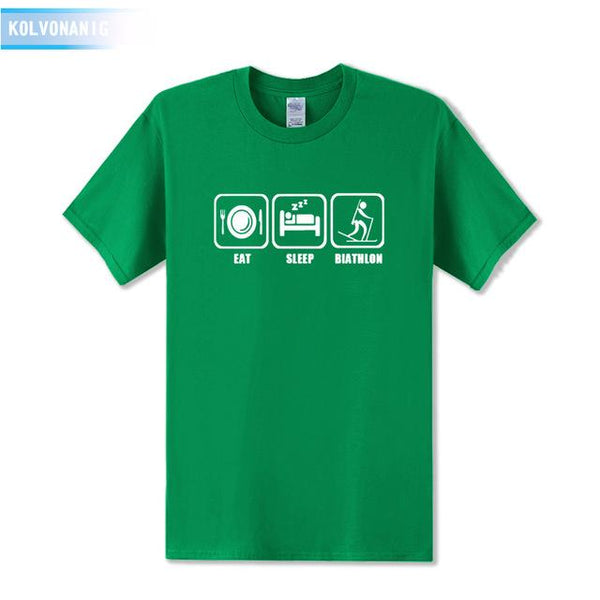 KOLVONANIG 2017 New Dresses For Men Funny Eat Sleep Biathlon Printed T Shirt Men's T-Shirt Short Sleeve Man Clothing Plus Size