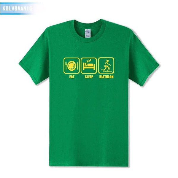 KOLVONANIG 2017 New Dresses For Men Funny Eat Sleep Biathlon Printed T Shirt Men's T-Shirt Short Sleeve Man Clothing Plus Size