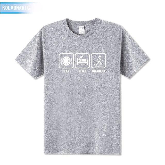 KOLVONANIG 2017 New Dresses For Men Funny Eat Sleep Biathlon Printed T Shirt Men's T-Shirt Short Sleeve Man Clothing Plus Size