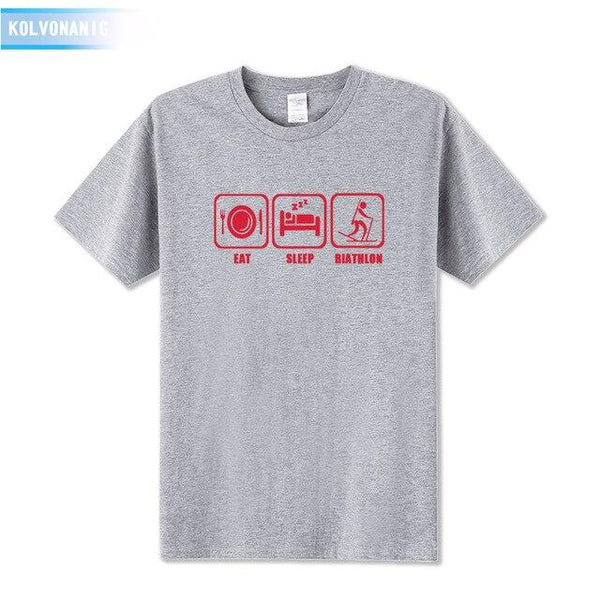 KOLVONANIG 2017 New Dresses For Men Funny Eat Sleep Biathlon Printed T Shirt Men's T-Shirt Short Sleeve Man Clothing Plus Size