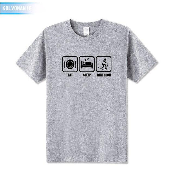 KOLVONANIG 2017 New Dresses For Men Funny Eat Sleep Biathlon Printed T Shirt Men's T-Shirt Short Sleeve Man Clothing Plus Size